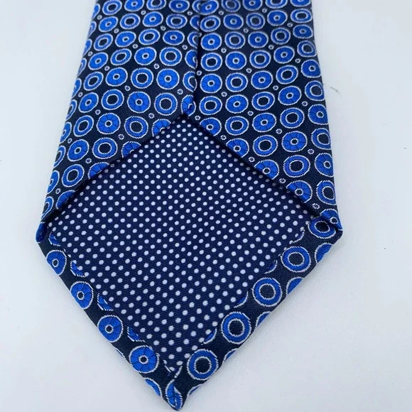 Eton‎ Tie Mens One Size Navy Blue Circle Print Silk Classic Necktie Italy Made